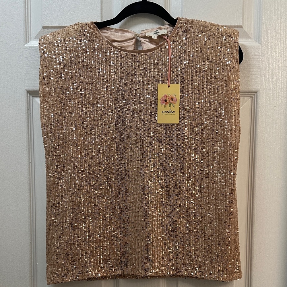 Entro Gold Sequin Sleeveless Blouse